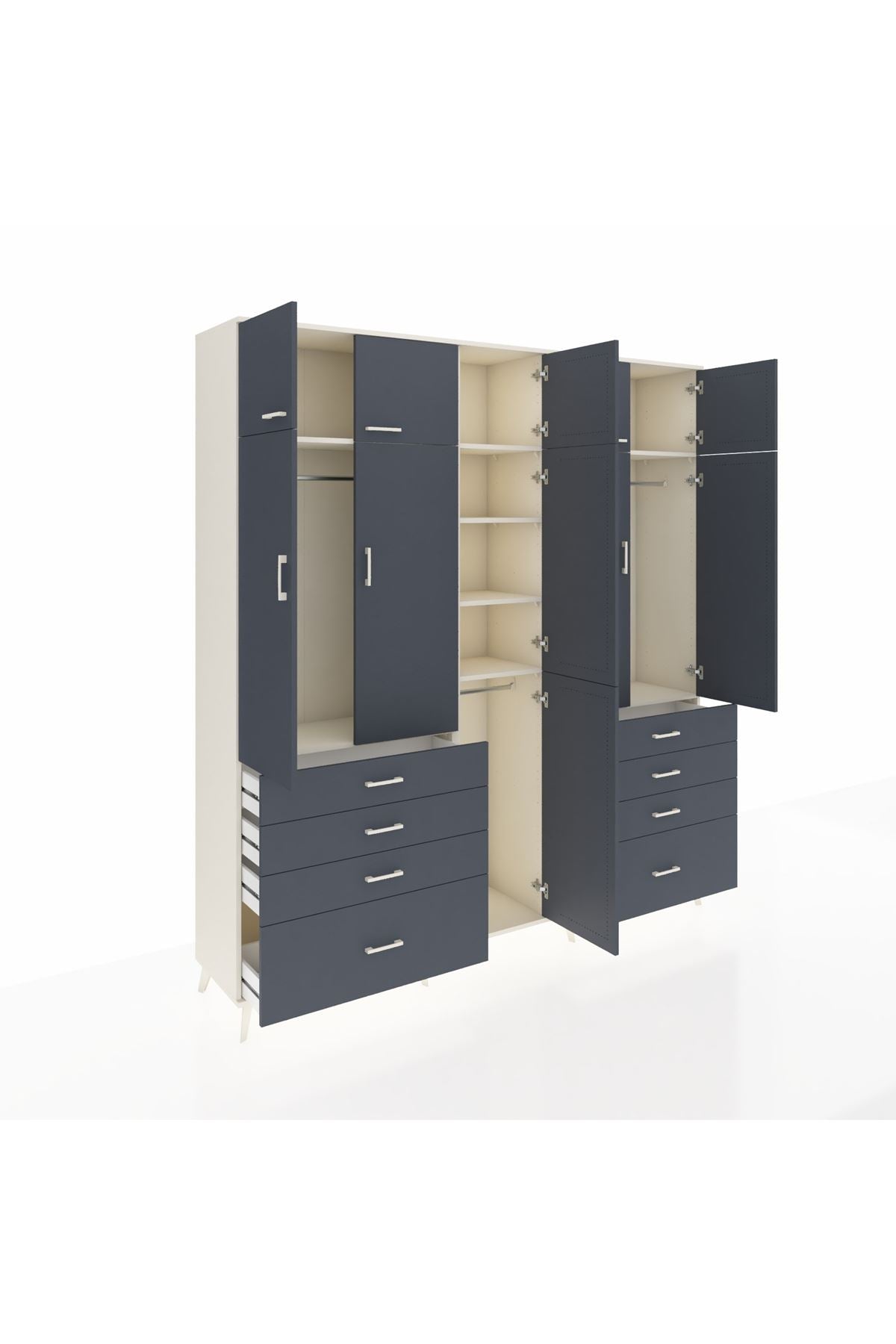 Hyperion Dolap 8 Raflı 8 Çekmeceli 3 Askılı 220x44x243 Aytaşı-Antrasit/Antrasit