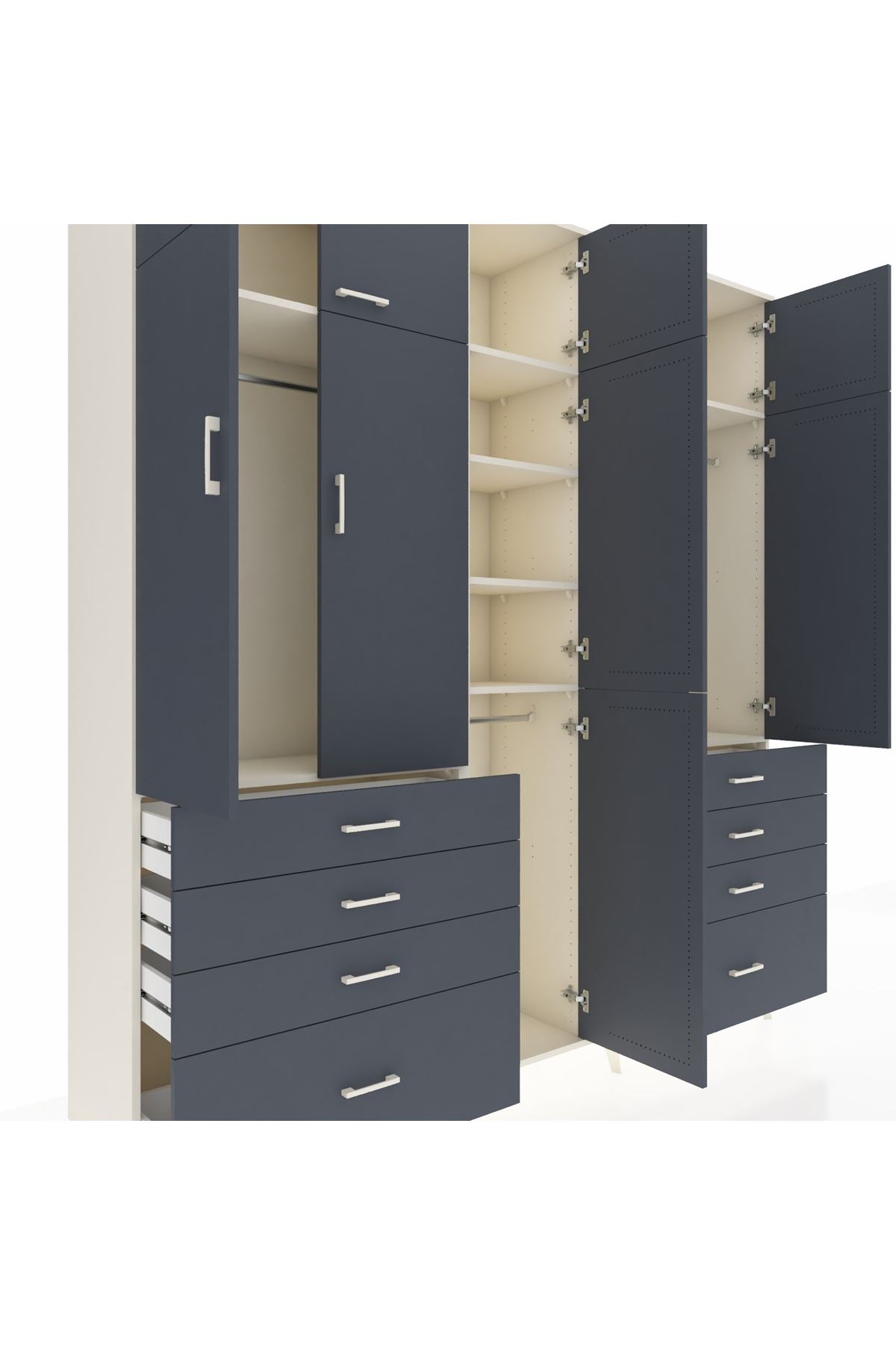 Hyperion Dolap 8 Raflı 8 Çekmeceli 3 Askılı 220x44x243 Aytaşı-Antrasit/Antrasit