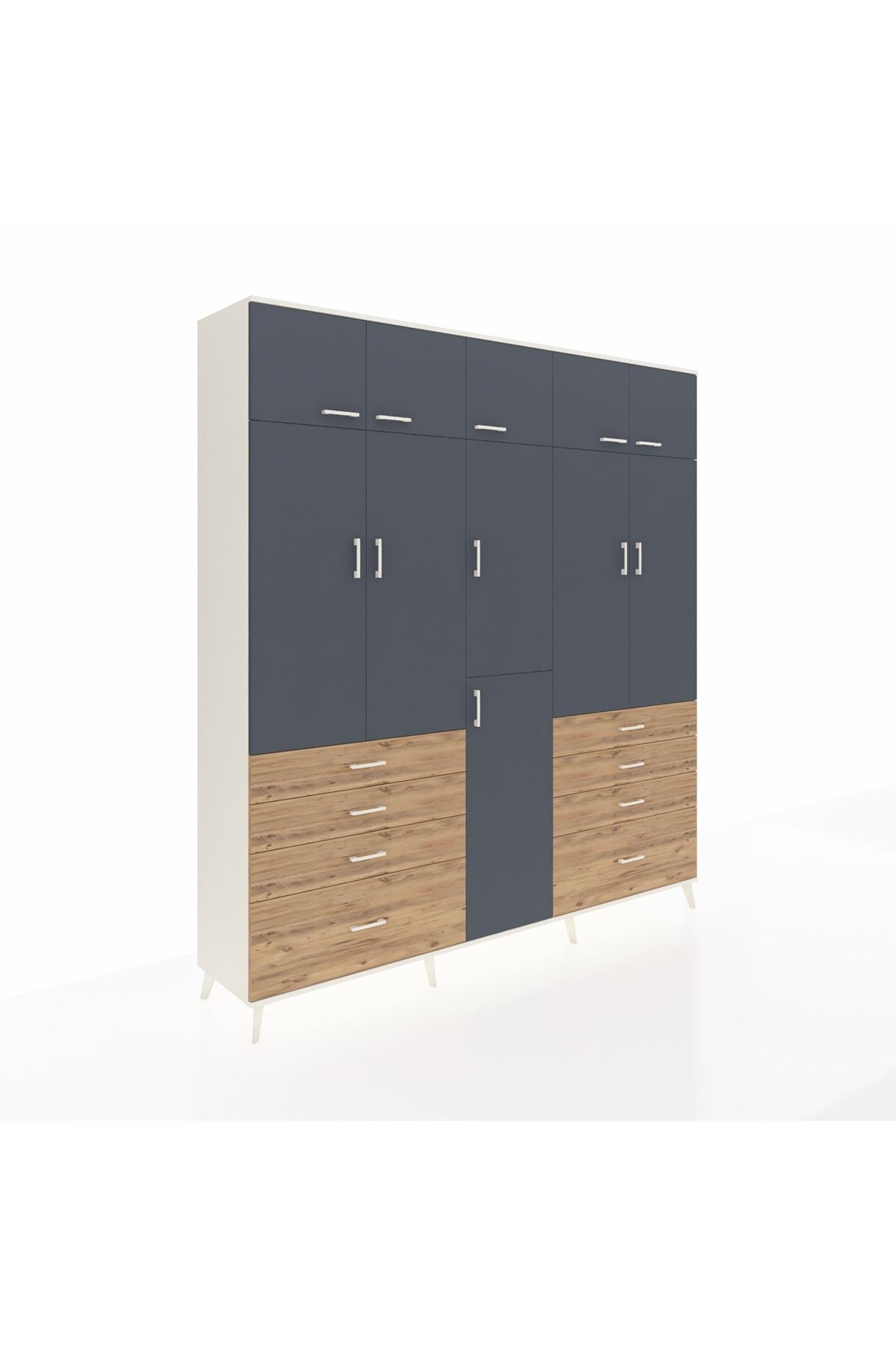 Hyperion Dolap 8 Raflı 8 Çekmeceli 3 Askılı 220x44x243 Aytaşı-Antrasit/Çam