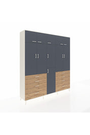 Hyperion Dolap 8 Raflı 8 Çekmeceli 3 Askılı 220x44x243 Aytaşı-Antrasit/Çam