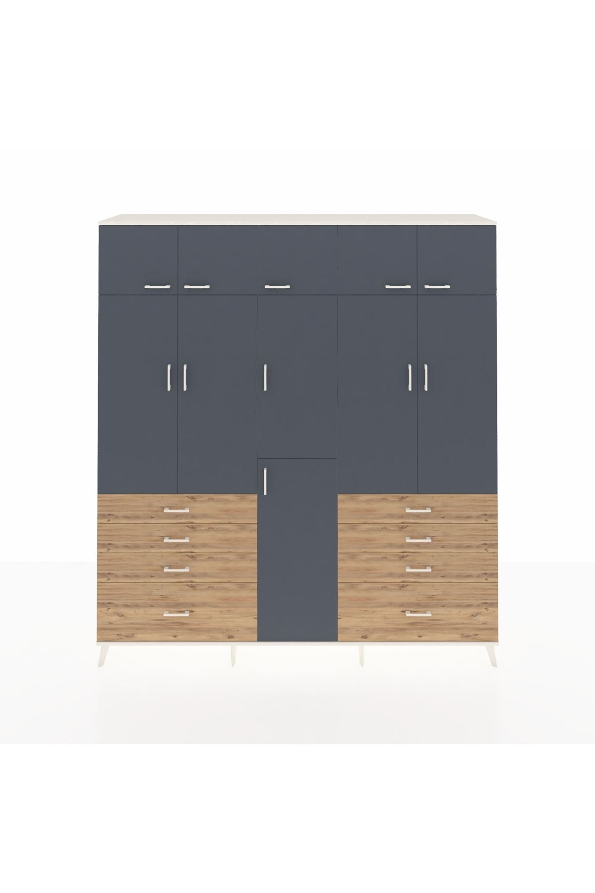 Hyperion Dolap 8 Raflı 8 Çekmeceli 3 Askılı 220x44x243 Aytaşı-Antrasit/Çam