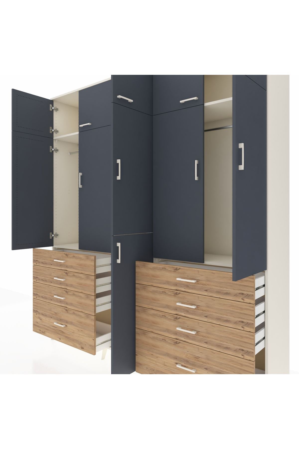 Hyperion Dolap 8 Raflı 8 Çekmeceli 3 Askılı 220x44x243 Aytaşı-Antrasit/Çam