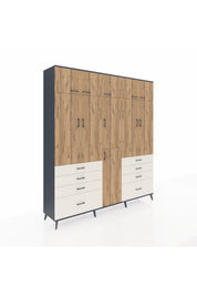 Hyperion Dolap 8 Raflı 8 Çekmeceli 3 Askılı 220x44x243 Antrasit-Çam/Aytaşı