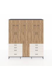 Hyperion Dolap 8 Raflı 8 Çekmeceli 3 Askılı 220x44x243 Antrasit-Çam/Aytaşı