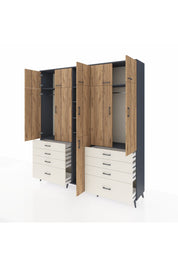 Hyperion Dolap 8 Raflı 8 Çekmeceli 3 Askılı 220x44x243 Antrasit-Çam/Aytaşı