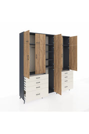 Hyperion Dolap 8 Raflı 8 Çekmeceli 3 Askılı 220x44x243 Antrasit-Çam/Aytaşı