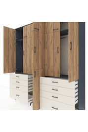 Hyperion Dolap 8 Raflı 8 Çekmeceli 3 Askılı 220x44x243 Antrasit-Çam/Aytaşı