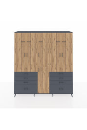 Hyperion Dolap 8 Raflı 8 Çekmeceli 3 Askılı 220x44x243 Antrasit-Çam/Antrasit