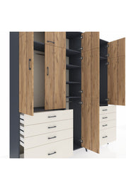 Hyperion Dolap 8 Raflı 8 Çekmeceli 3 Askılı 220x44x243 Antrasit-Çam/Aytaşı