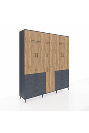 Hyperion Dolap 8 Raflı 8 Çekmeceli 3 Askılı 220x44x243 Antrasit-Çam/Antrasit