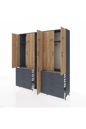 Hyperion Dolap 8 Raflı 8 Çekmeceli 3 Askılı 220x44x243 Antrasit-Çam/Antrasit