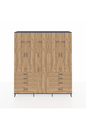 Hyperion Dolap 8 Raflı 8 Çekmeceli 3 Askılı 220x44x243 Antrasit-Çam/Çam