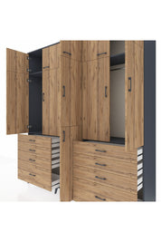 Hyperion Dolap 8 Raflı 8 Çekmeceli 3 Askılı 220x44x243 Antrasit-Çam/Çam