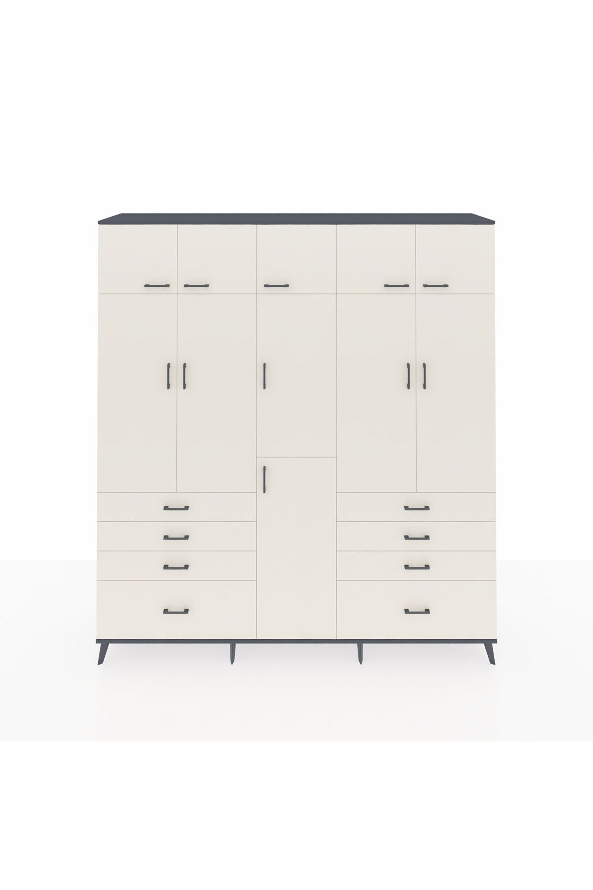 Hyperion Dolap 8 Raflı 8 Çekmeceli 3 Askılı 220x44x243 Antrasit-Aytaşı/Aytaşı