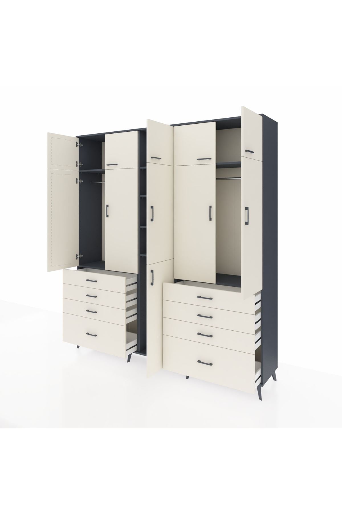 Hyperion Dolap 8 Raflı 8 Çekmeceli 3 Askılı 220x44x243 Antrasit-Aytaşı/Aytaşı