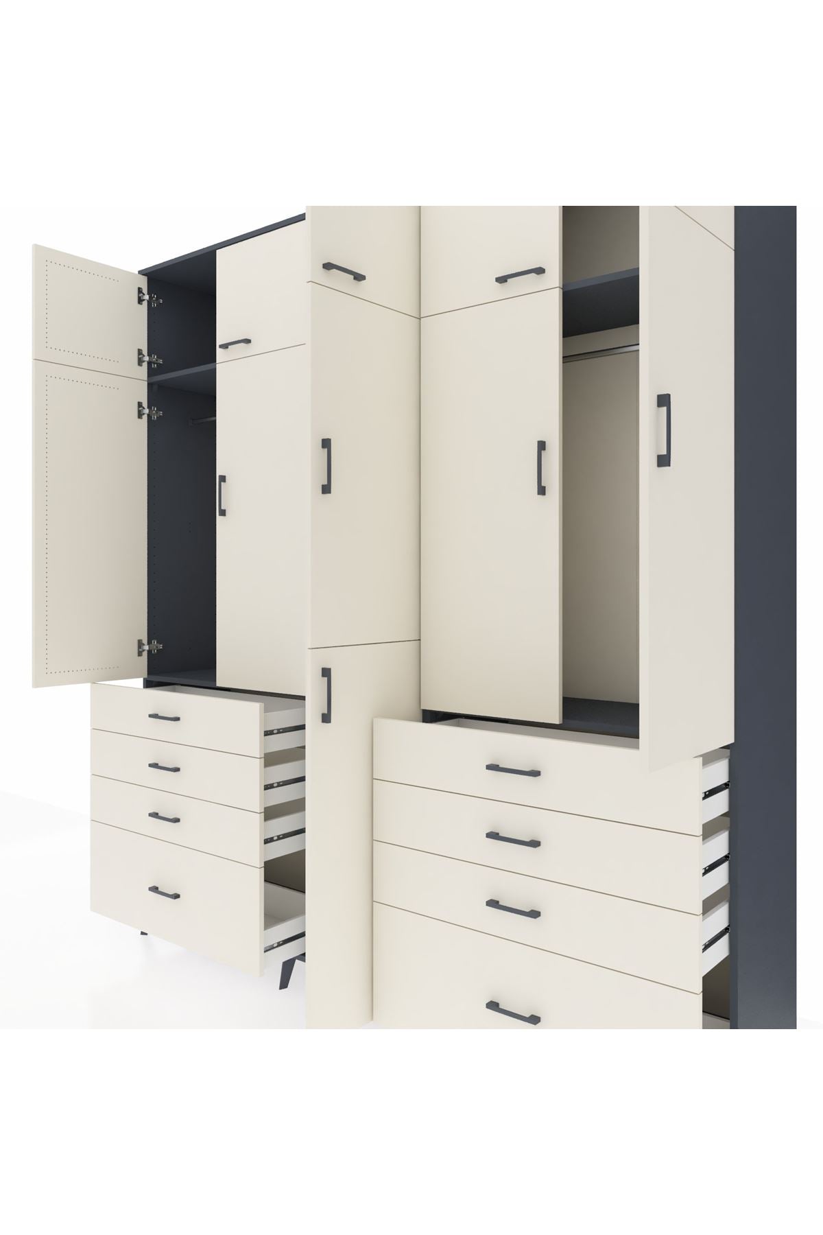 Hyperion Dolap 8 Raflı 8 Çekmeceli 3 Askılı 220x44x243 Antrasit-Aytaşı/Aytaşı