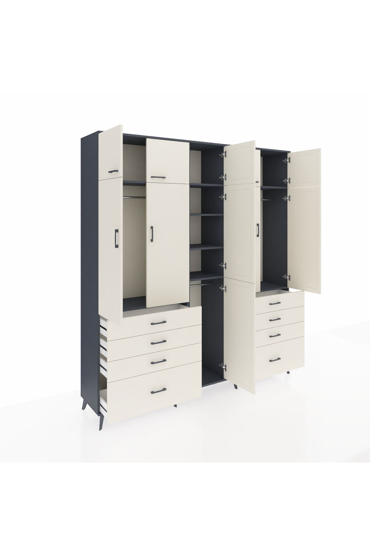 Hyperion Dolap 8 Raflı 8 Çekmeceli 3 Askılı 220x44x243 Antrasit-Aytaşı/Aytaşı