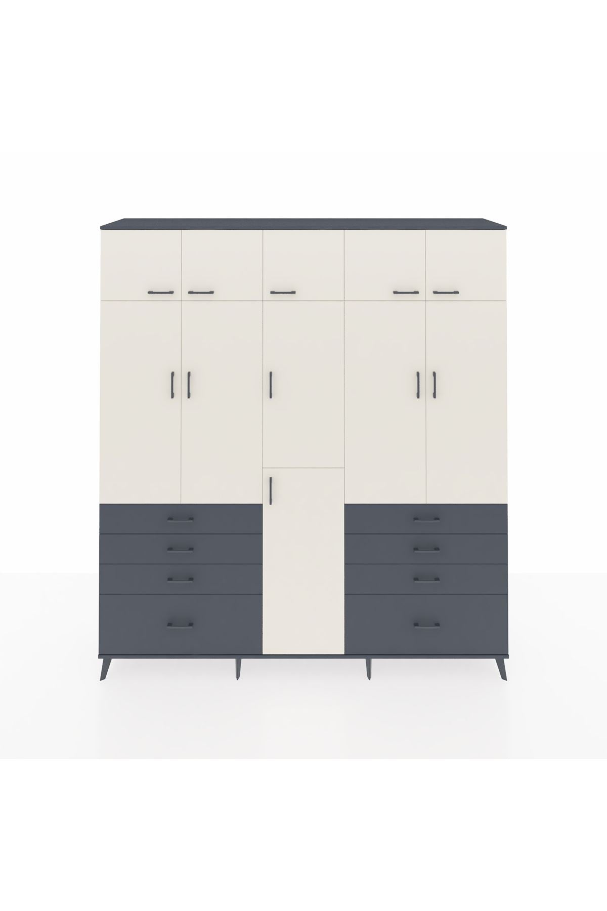 Hyperion Dolap 8 Raflı 8 Çekmeceli 3 Askılı 220x44x243 Antrasit-Aytaşı/Antrasit