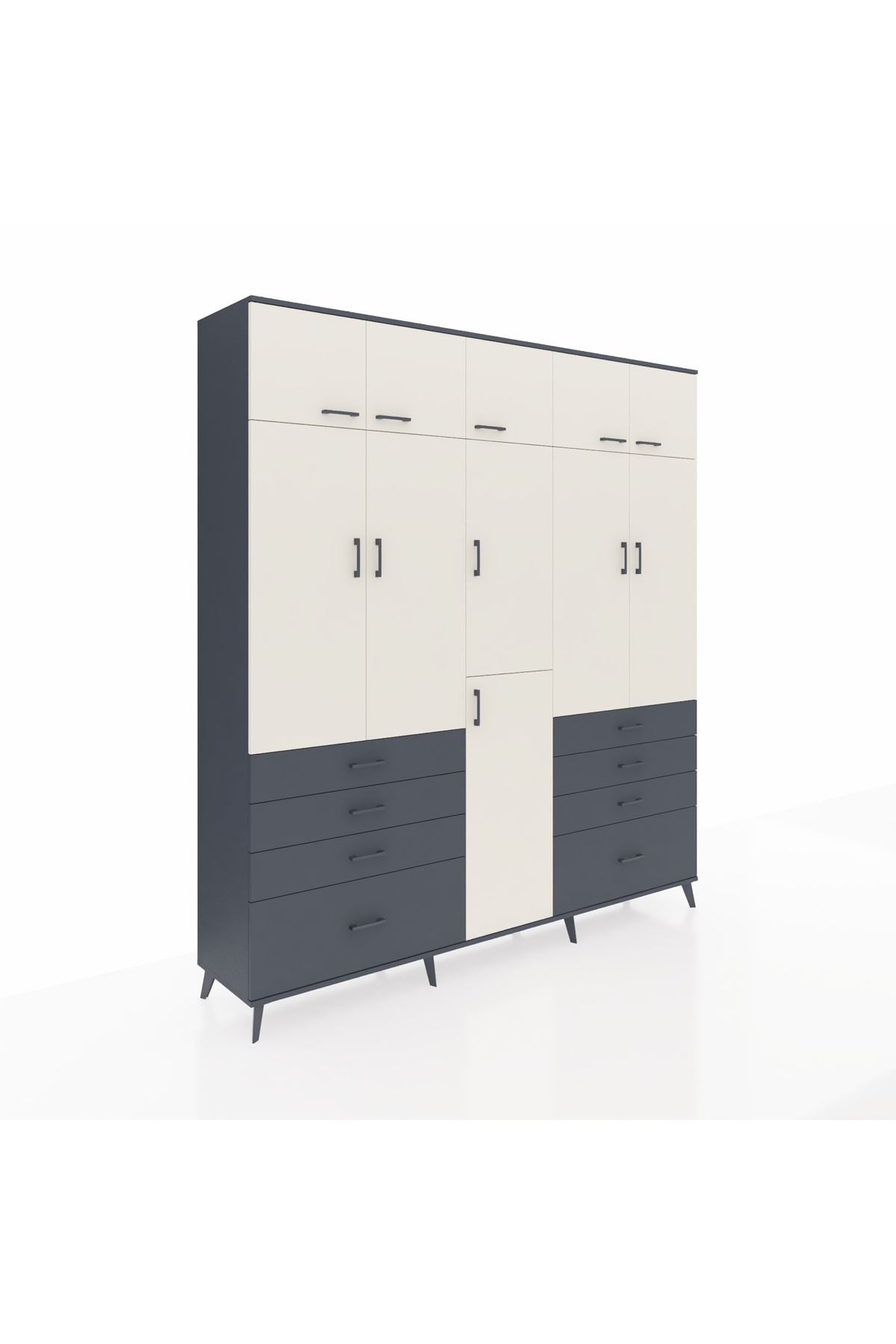 Hyperion Dolap 8 Raflı 8 Çekmeceli 3 Askılı 220x44x243 Antrasit-Aytaşı/Antrasit