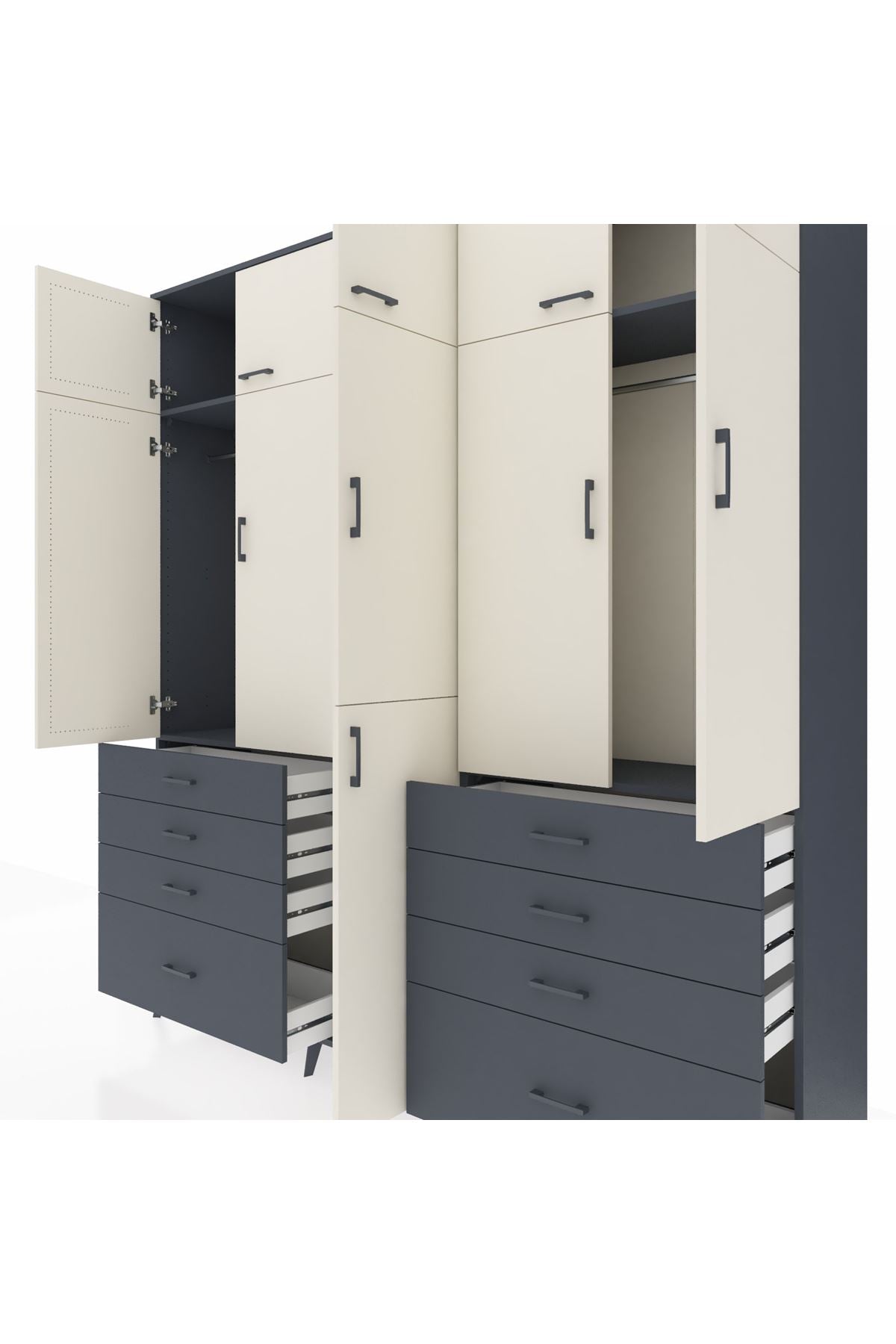 Hyperion Dolap 8 Raflı 8 Çekmeceli 3 Askılı 220x44x243 Antrasit-Aytaşı/Antrasit