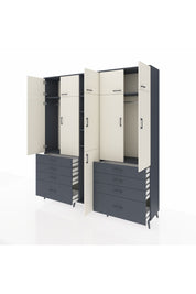 Hyperion Dolap 8 Raflı 8 Çekmeceli 3 Askılı 220x44x243 Antrasit-Aytaşı/Antrasit