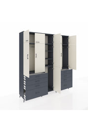 Hyperion Dolap 8 Raflı 8 Çekmeceli 3 Askılı 220x44x243 Antrasit-Aytaşı/Antrasit