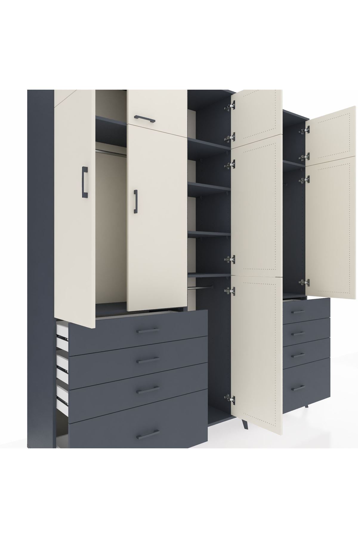 Hyperion Dolap 8 Raflı 8 Çekmeceli 3 Askılı 220x44x243 Antrasit-Aytaşı/Antrasit