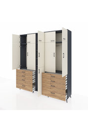 Hyperion Dolap 8 Raflı 8 Çekmeceli 3 Askılı 220x44x243 Antrasit-Aytaşı/Çam