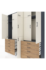 Hyperion Dolap 8 Raflı 8 Çekmeceli 3 Askılı 220x44x243 Antrasit-Aytaşı/Çam