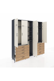 Hyperion Dolap 8 Raflı 8 Çekmeceli 3 Askılı 220x44x243 Antrasit-Aytaşı/Çam