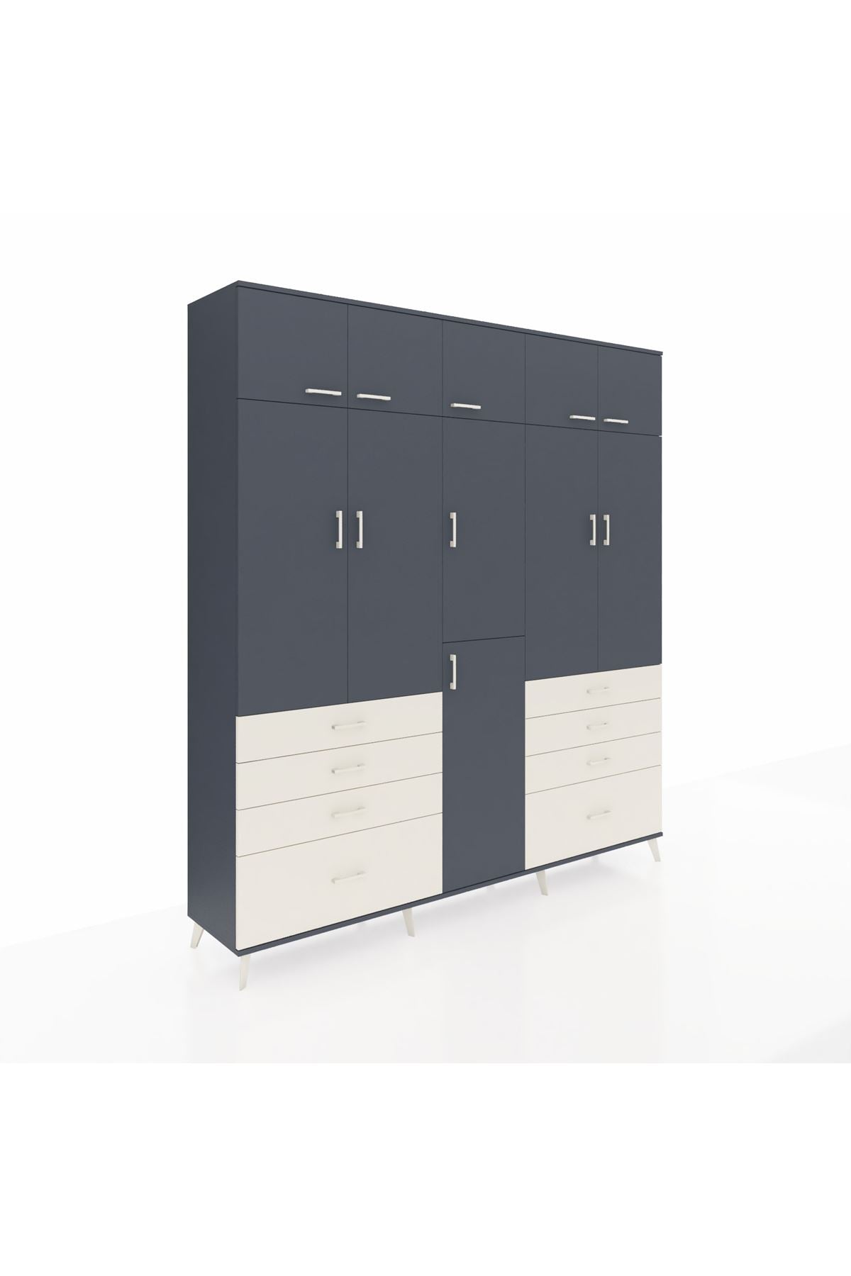 Hyperion Dolap 8 Raflı 8 Çekmeceli 3 Askılı 220x44x243 Antrasit-Antrasit/Aytaşı