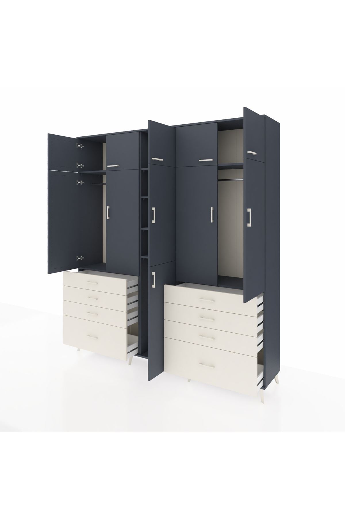 Hyperion Dolap 8 Raflı 8 Çekmeceli 3 Askılı 220x44x243 Antrasit-Antrasit/Aytaşı