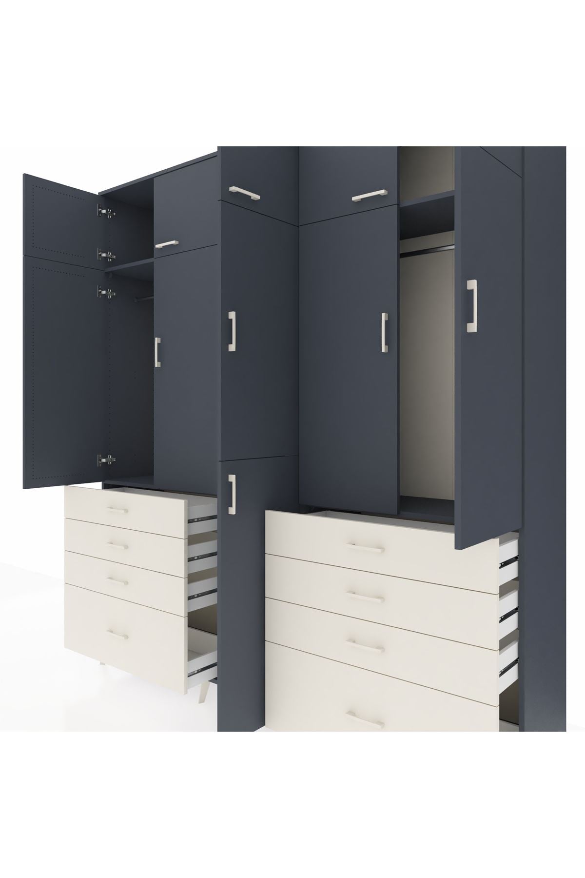 Hyperion Dolap 8 Raflı 8 Çekmeceli 3 Askılı 220x44x243 Antrasit-Antrasit/Aytaşı