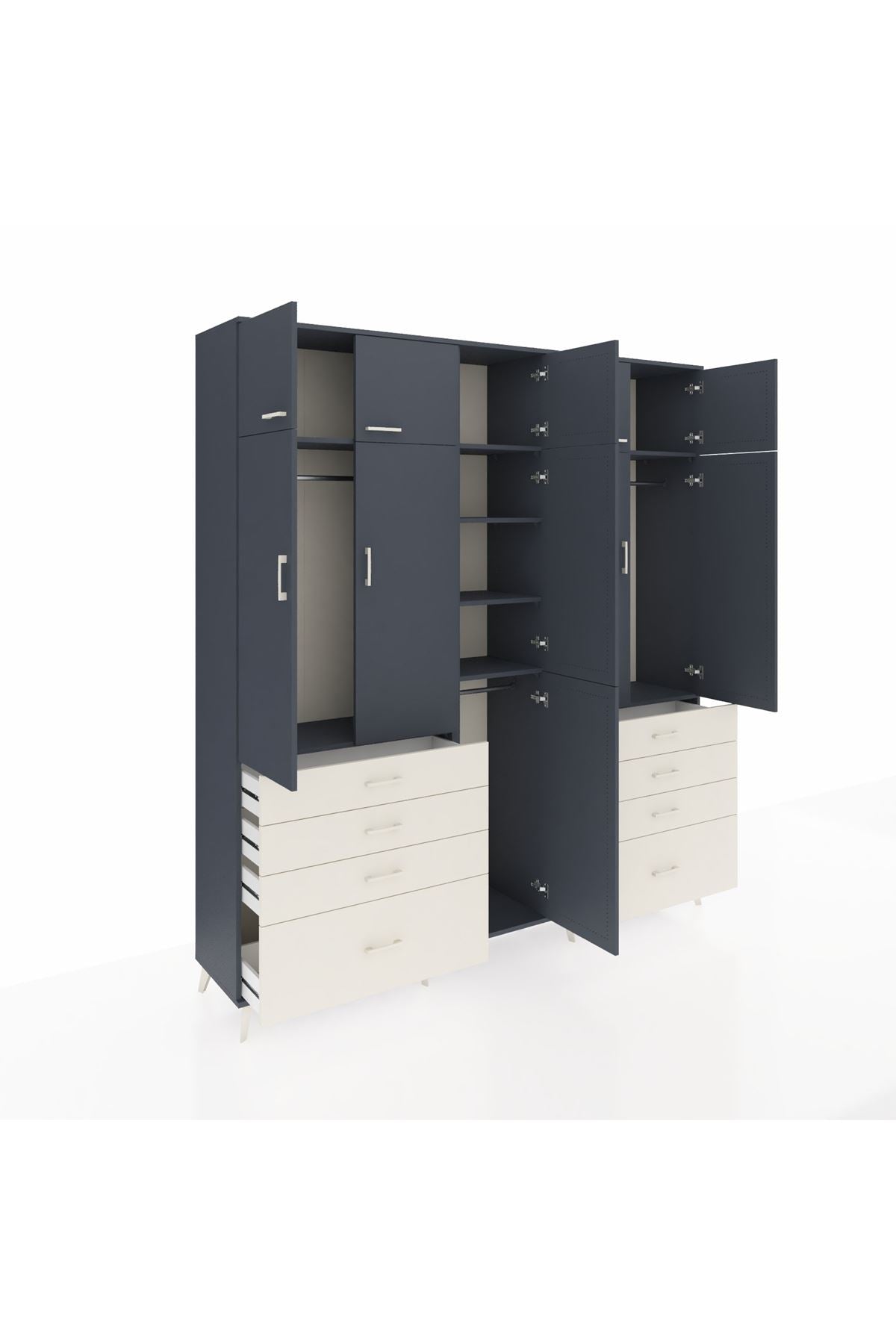 Hyperion Dolap 8 Raflı 8 Çekmeceli 3 Askılı 220x44x243 Antrasit-Antrasit/Aytaşı