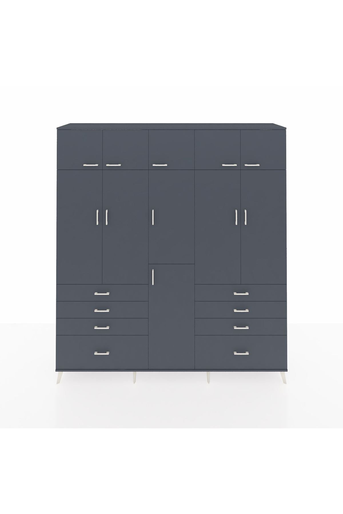 Hyperion Dolap 8 Raflı 8 Çekmeceli 3 Askılı 220x44x243 Antrasit-Antrasit/Antrasit