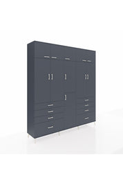 Hyperion Dolap 8 Raflı 8 Çekmeceli 3 Askılı 220x44x243 Antrasit-Antrasit/Antrasit