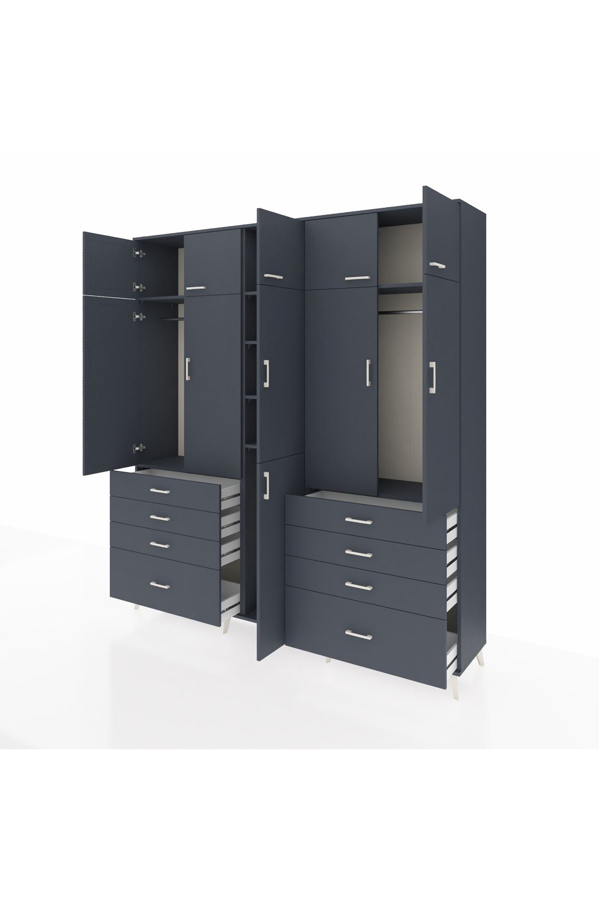 Hyperion Dolap 8 Raflı 8 Çekmeceli 3 Askılı 220x44x243 Antrasit-Antrasit/Antrasit