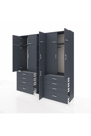 Hyperion Dolap 8 Raflı 8 Çekmeceli 3 Askılı 220x44x243 Antrasit-Antrasit/Antrasit