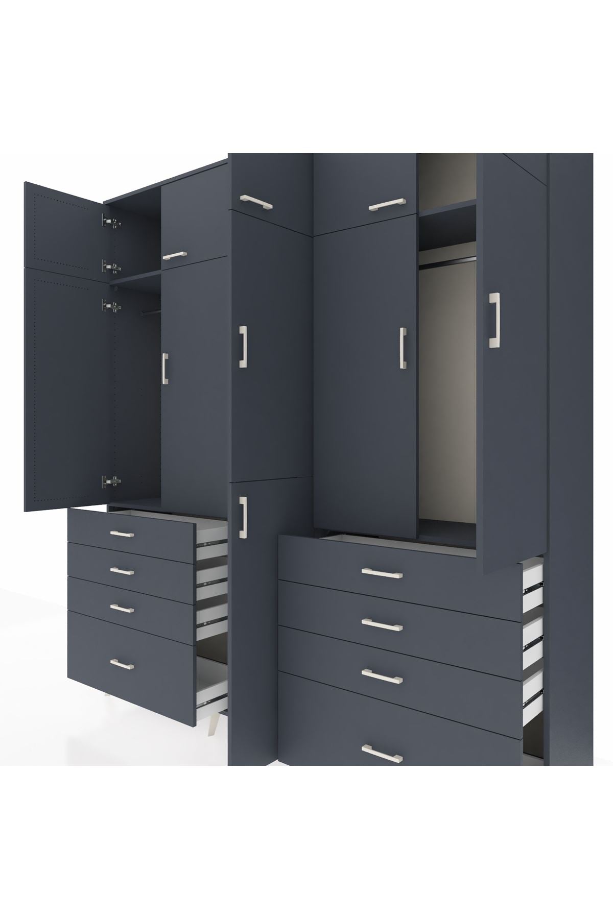 Hyperion Dolap 8 Raflı 8 Çekmeceli 3 Askılı 220x44x243 Antrasit-Antrasit/Antrasit