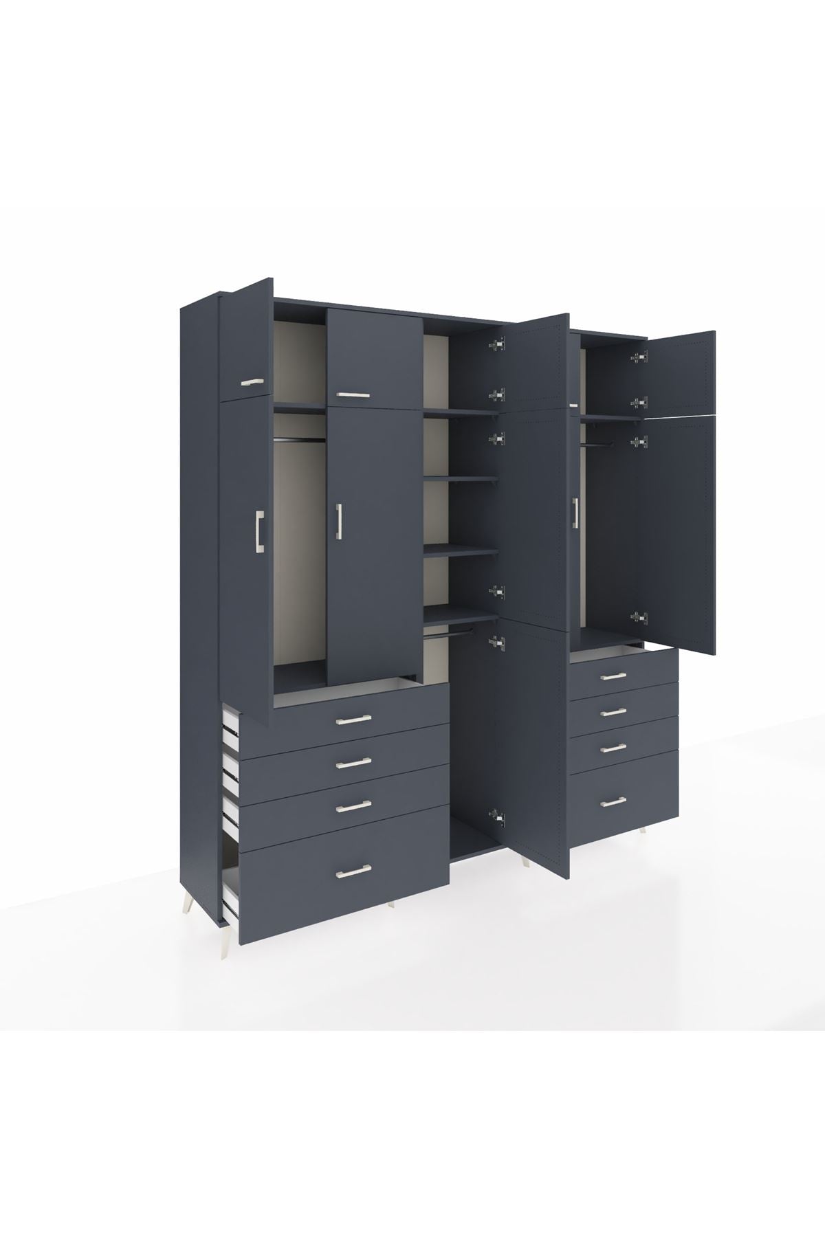 Hyperion Dolap 8 Raflı 8 Çekmeceli 3 Askılı 220x44x243 Antrasit-Antrasit/Antrasit