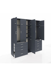 Hyperion Dolap 8 Raflı 8 Çekmeceli 3 Askılı 220x44x243 Antrasit-Antrasit/Antrasit