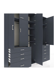 Hyperion Dolap 8 Raflı 8 Çekmeceli 3 Askılı 220x44x243 Antrasit-Antrasit/Antrasit