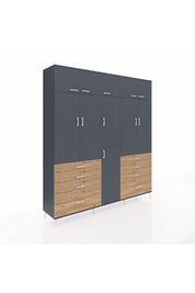 Hyperion Dolap 8 Raflı 8 Çekmeceli 3 Askılı 220x44x243 Antrasit-Antrasit/Çam