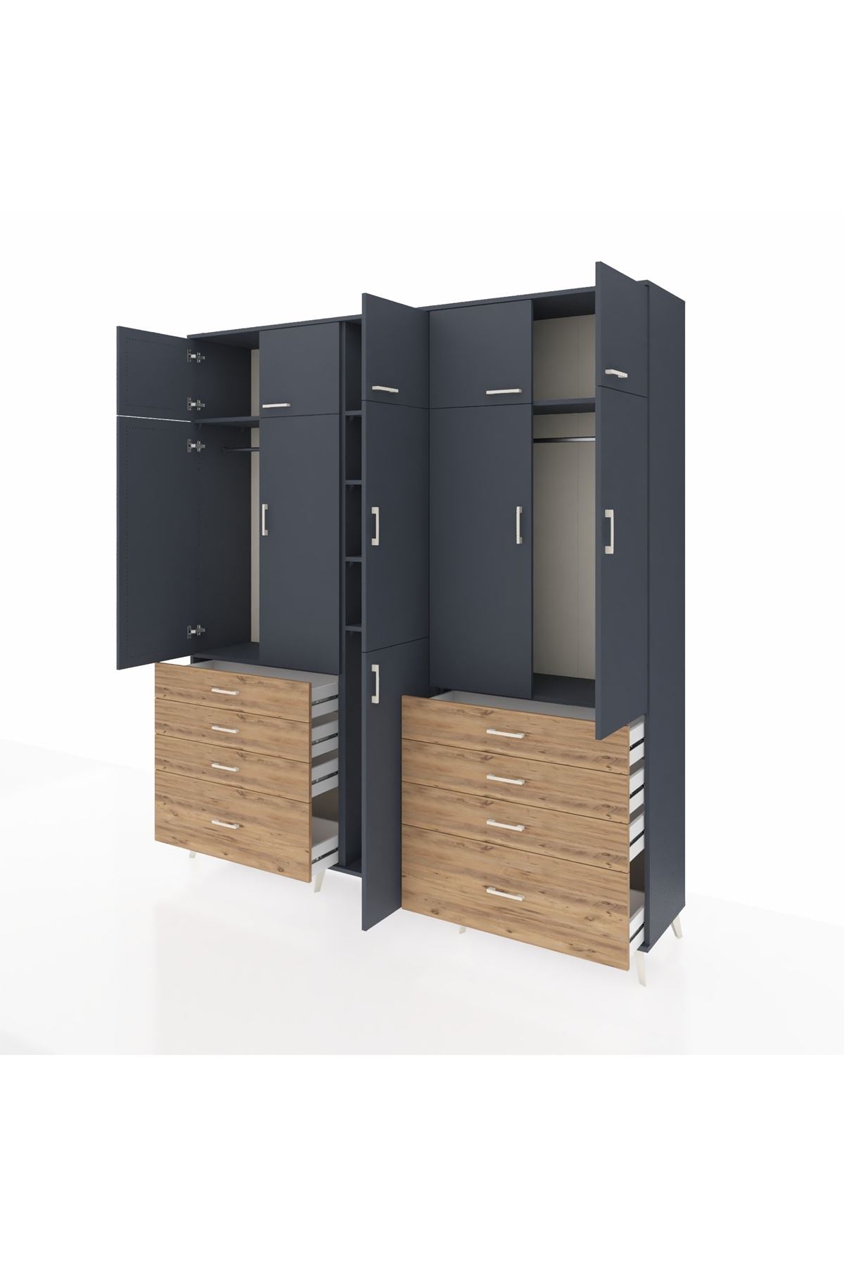 Hyperion Dolap 8 Raflı 8 Çekmeceli 3 Askılı 220x44x243 Antrasit-Antrasit/Çam