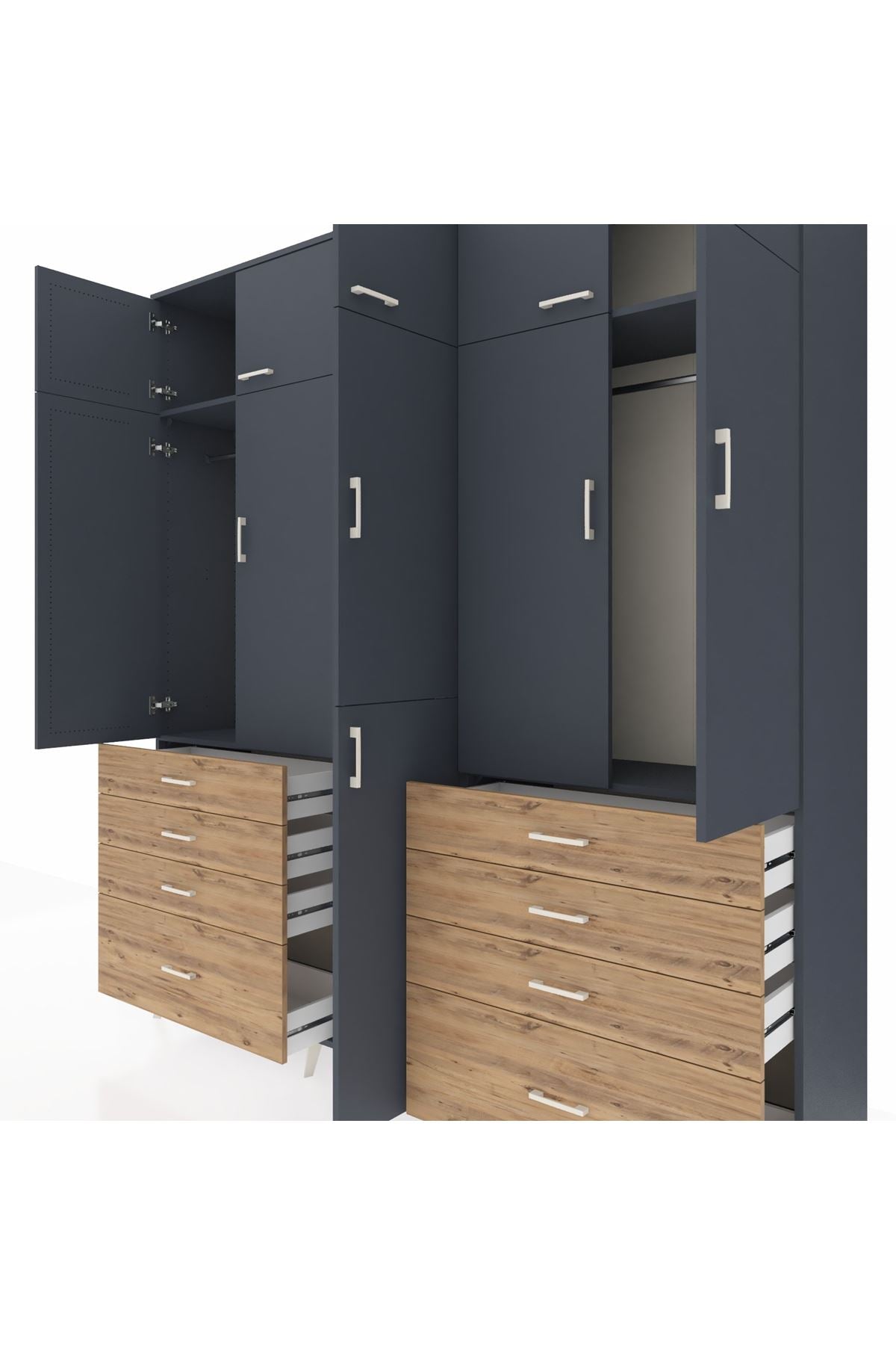 Hyperion Dolap 8 Raflı 8 Çekmeceli 3 Askılı 220x44x243 Antrasit-Antrasit/Çam