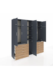 Hyperion Dolap 8 Raflı 8 Çekmeceli 3 Askılı 220x44x243 Antrasit-Antrasit/Çam