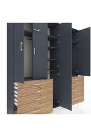 Hyperion Dolap 8 Raflı 8 Çekmeceli 3 Askılı 220x44x243 Antrasit-Antrasit/Çam