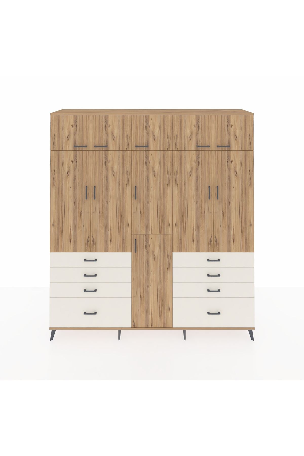 Hyperion Dolap 8 Raflı 8 Çekmeceli 3 Askılı 220x44x243 Çam-Çam/Aytaşı