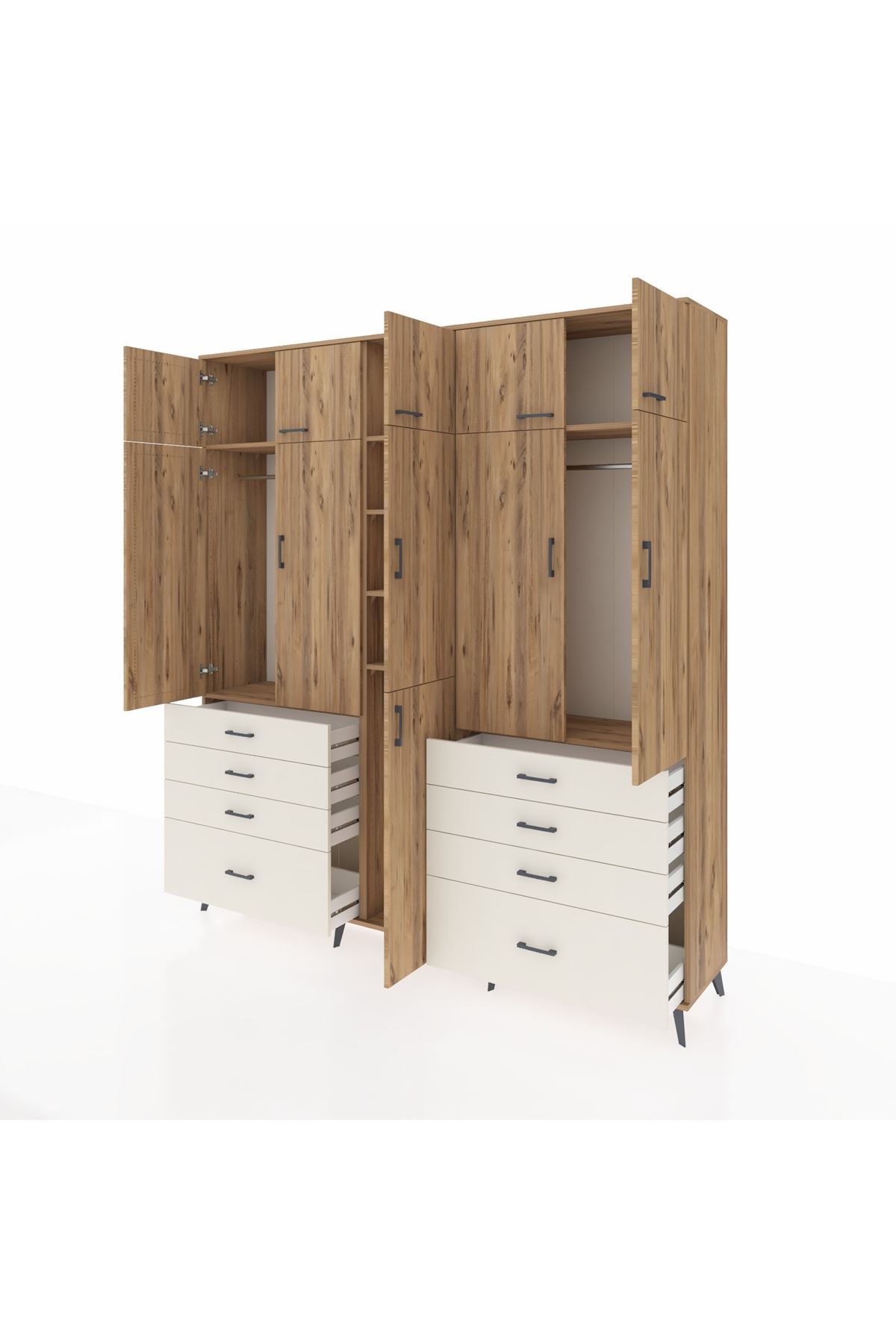 Hyperion Dolap 8 Raflı 8 Çekmeceli 3 Askılı 220x44x243 Çam-Çam/Aytaşı