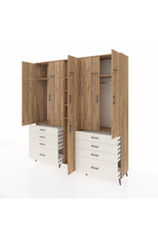 Hyperion Dolap 8 Raflı 8 Çekmeceli 3 Askılı 220x44x243 Çam-Çam/Aytaşı